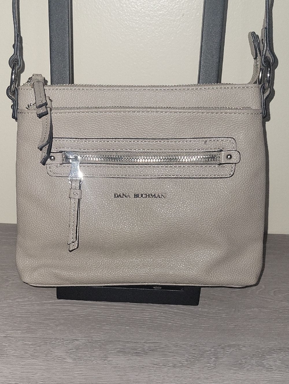 Dana Buchman Pebbled Taupe Crossbody with Front Zip